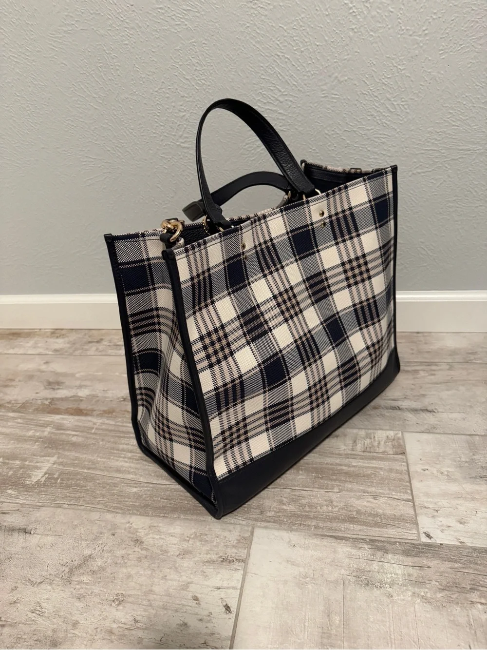 Coach Dempsey Carryall with Garden Plaid Print and Coach Patch